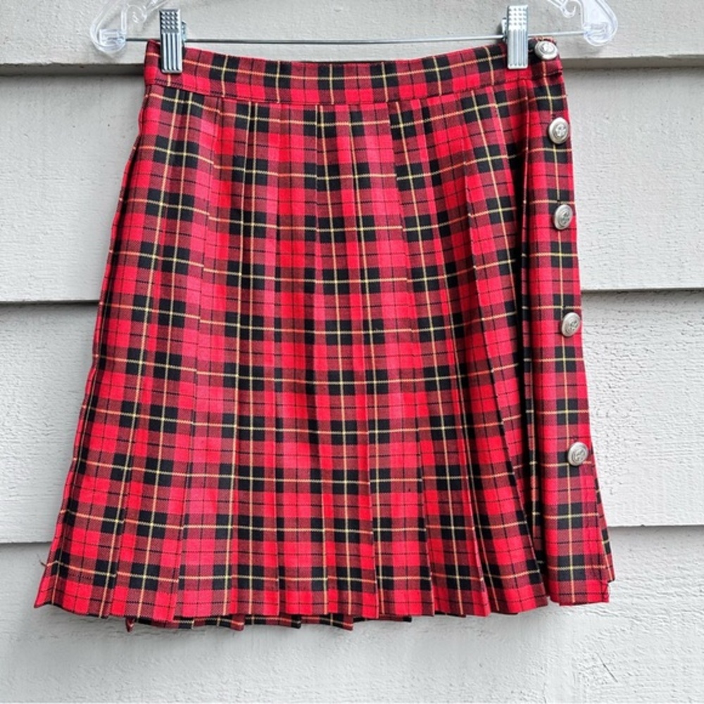 Vintage Red Tartan Plaid Pleated Skirt Made in USA Preppy 80s 90s Size XS